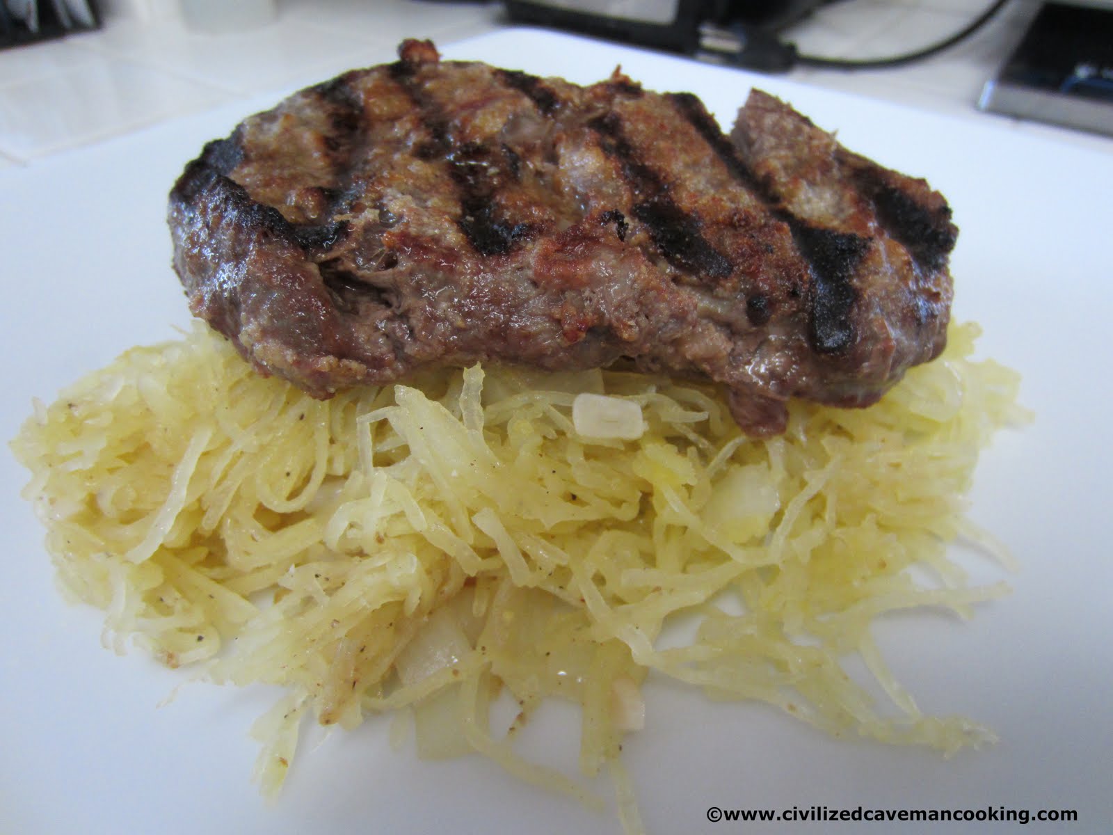 Grilled Ribeye with Spaghetti Squash Saute » Civilized Caveman