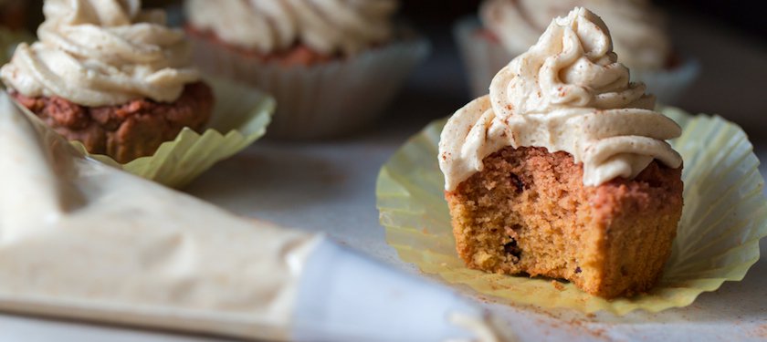 Pink Velvet Cupcakes with Maple Vanilla Frosting