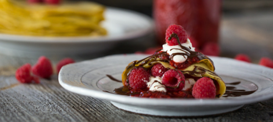 Raspberry Marshmallow Crepes that are gluten free and paleo