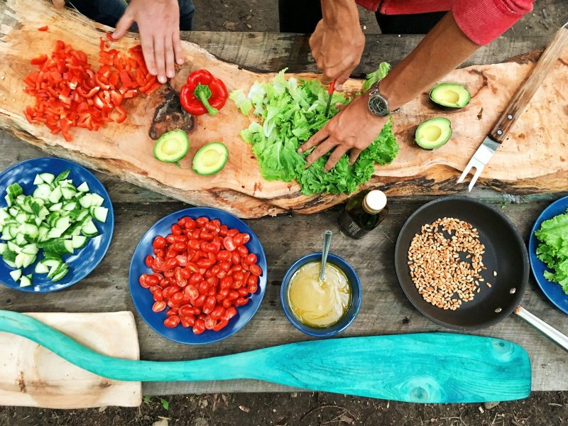 Fresh summer vegetables prepped for the one pan summer method