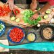 Fresh summer vegetables prepped for the one pan summer method